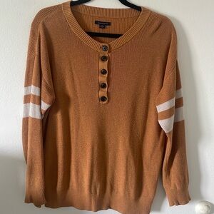 American Eagle Henley Ribbed Varsity Striped Sweater